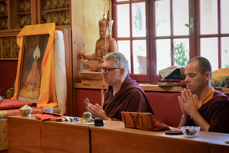 "Monks and nuns from Dhagpo Kundreul Ling made the trip especially to take turns guiding this practice."